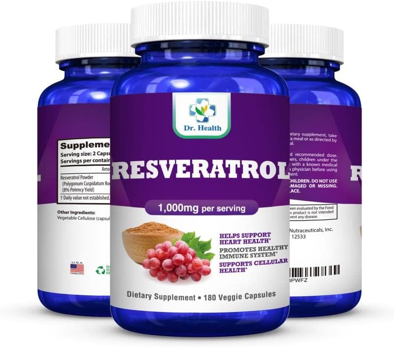 Resveratrol 1000mg /Serving 180 Vegetarian Capsules Antioxidant Dietary Supplement Max Strength Trans Resveratrol Pills for Heart Health all Natural Formula Pure Polygonum Cuspidatum Japanese Knotweed