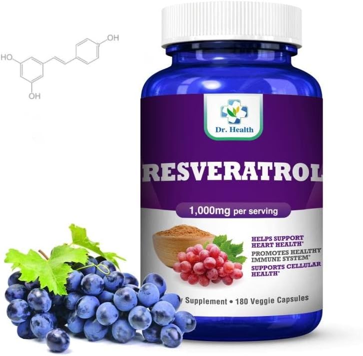 Resveratrol 1000mg /Serving 180 Vegetarian Capsules Antioxidant Dietary Supplement Max Strength Trans Resveratrol Pills for Heart Health all Natural Formula Pure Polygonum Cuspidatum Japanese Knotweed