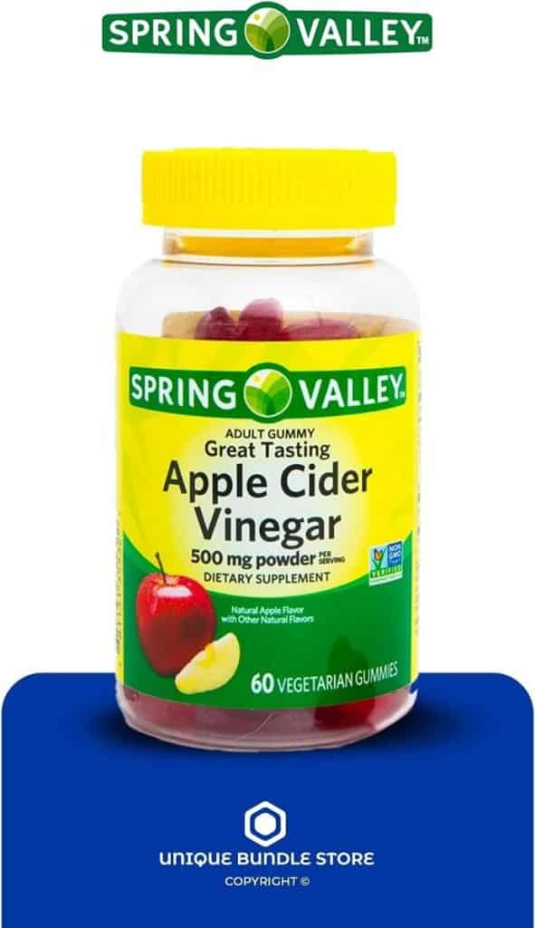 Spring Valley, Apple Cider Vinegar Gummies Non GMO Dietary Supplement, Apple Cider Vinegar 500mg Gummies, 60 Count + 7 Day Pill Organizer Included (Pack of 1)