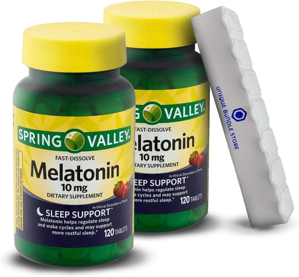 Spring Valley, Melatonin 10mg, Sleep Health Dietary Supplement Tablets, Strawberry, Sleep Aids for Adults, 120 Count + 7 Day Pill Organizer Included (Pack of 2)