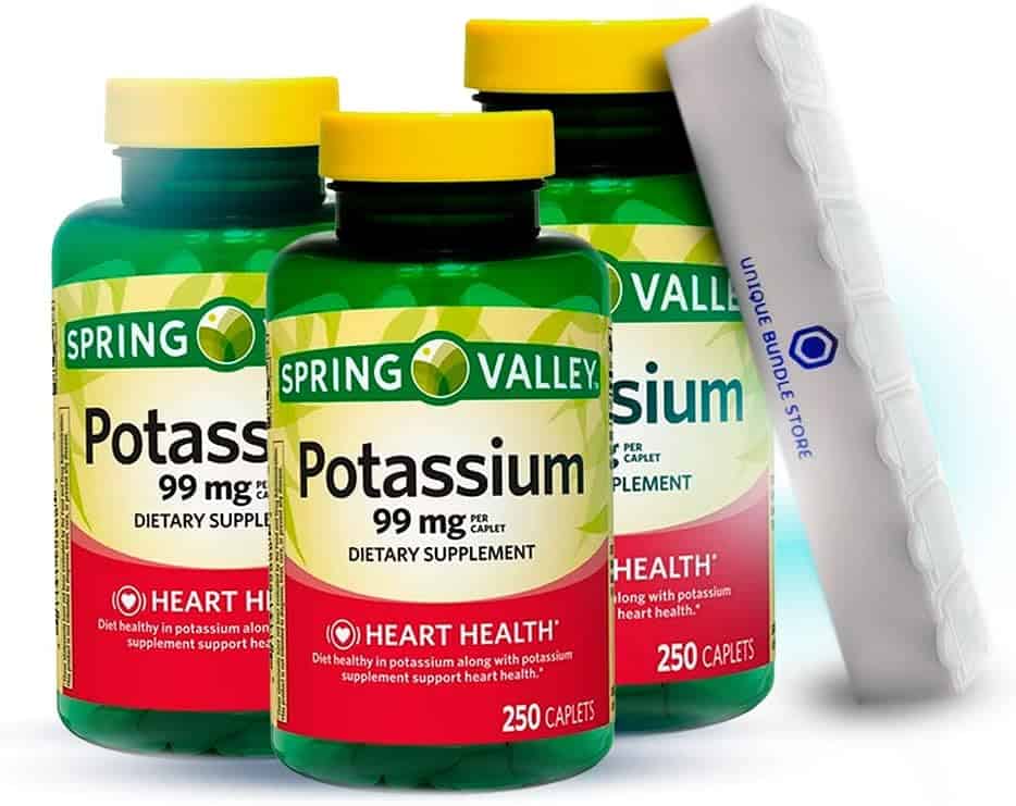 Spring Valley, Potassium Supplement, Caplets Dietary Supplement, 99 mg, 250 Count + 7 Day Pill Organizer Included (Pack of 3)