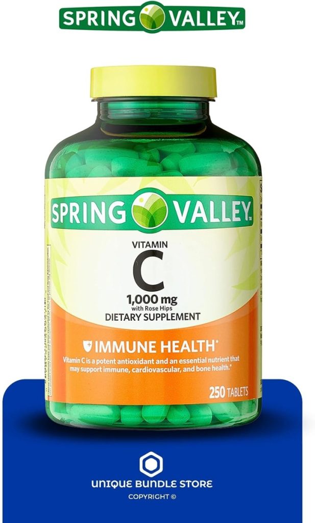 Spring Valley, Vitamin C with Rose Hips 1000MG, Tablets Dietary Supplement, Vitamin C 1000MG, 250 Count + 7 Day Pill Organizer Included (Pack of 2)