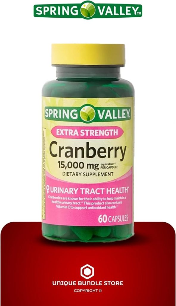 Unique Bundle Store Spring Valley, Cranberry Capsules, 15,000mg, Extra Strength Dietary Supplement, Cranberry Pills for Women, 60 Count + 7 Day Pill Organizer Included (Pack of 1)