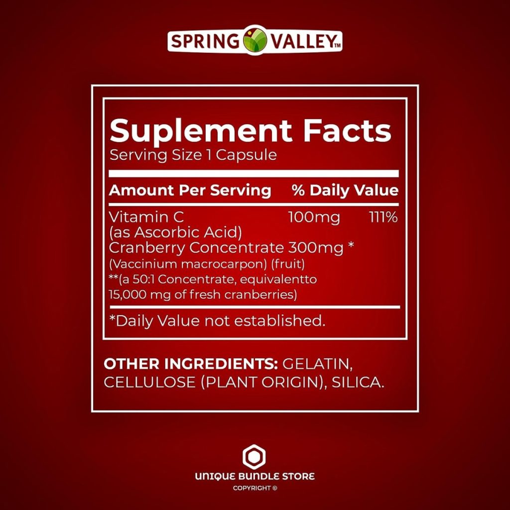 Unique Bundle Store Spring Valley, Cranberry Capsules, 15,000mg, Extra Strength Dietary Supplement, Cranberry Pills for Women, 60 Count + 7 Day Pill Organizer Included (Pack of 1)